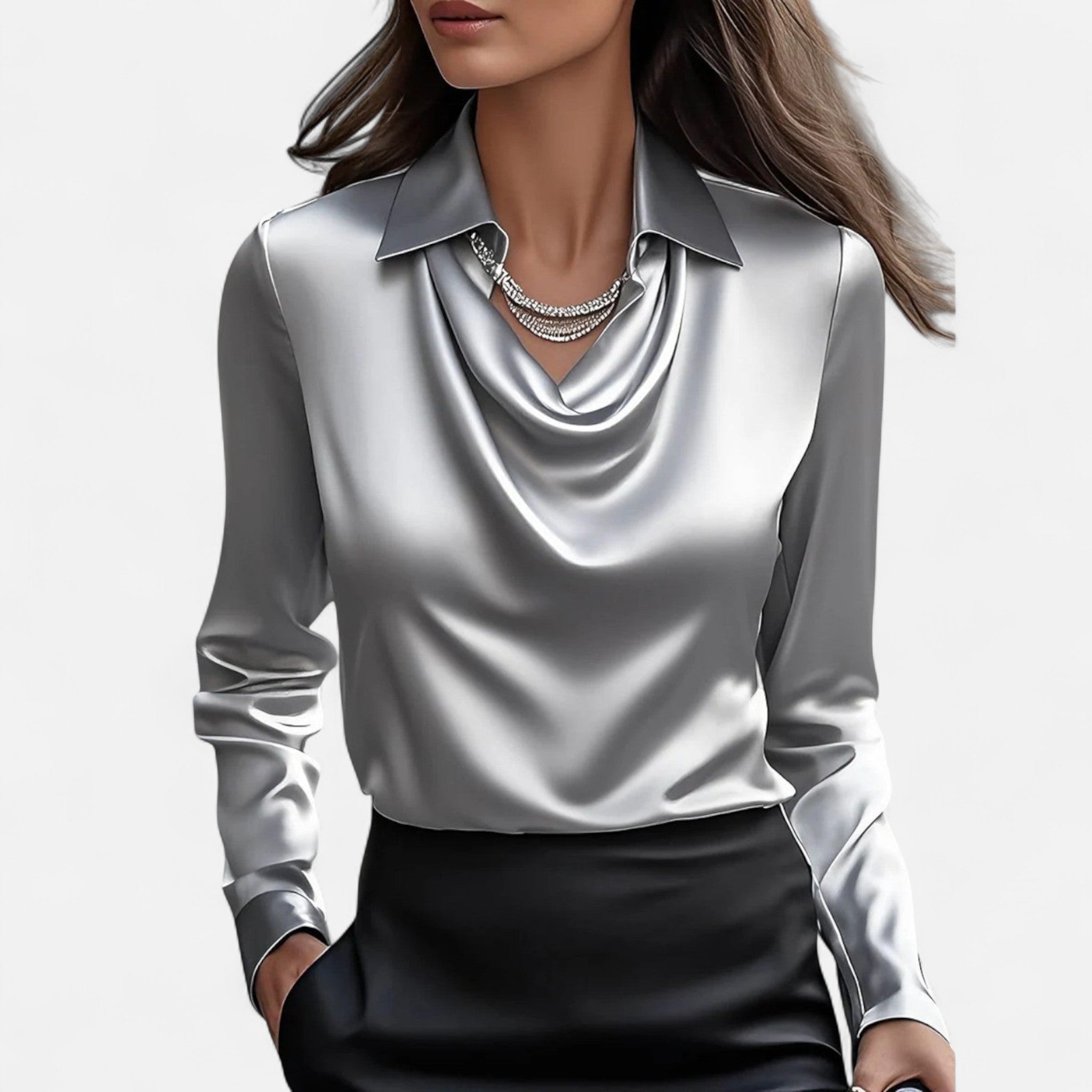 Sauvenor | Women’s Draped Neck Satin Blouse