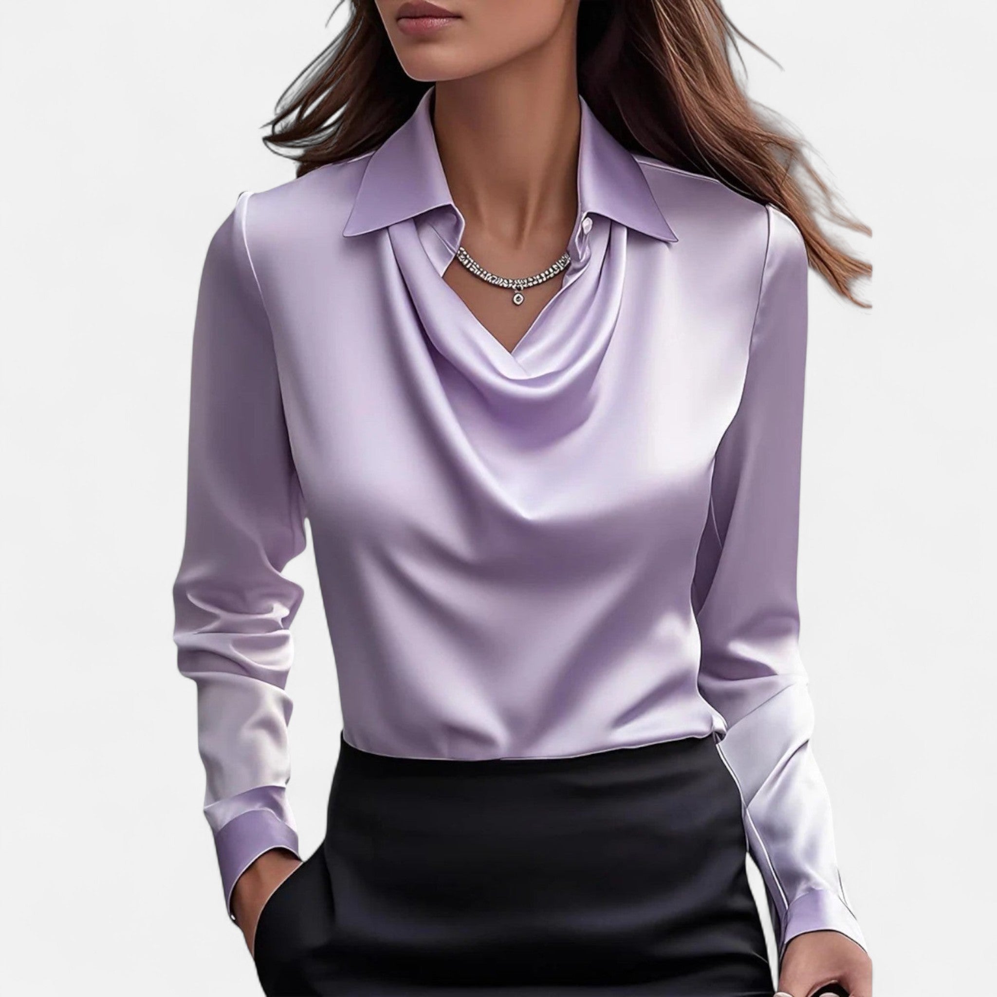 Sauvenor | Women’s Draped Neck Satin Blouse