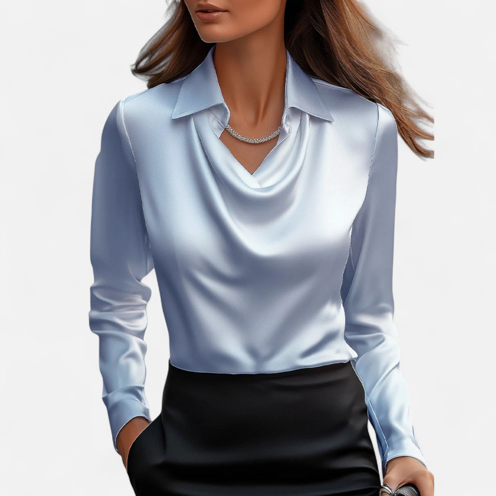 Sauvenor | Women’s Draped Neck Satin Blouse