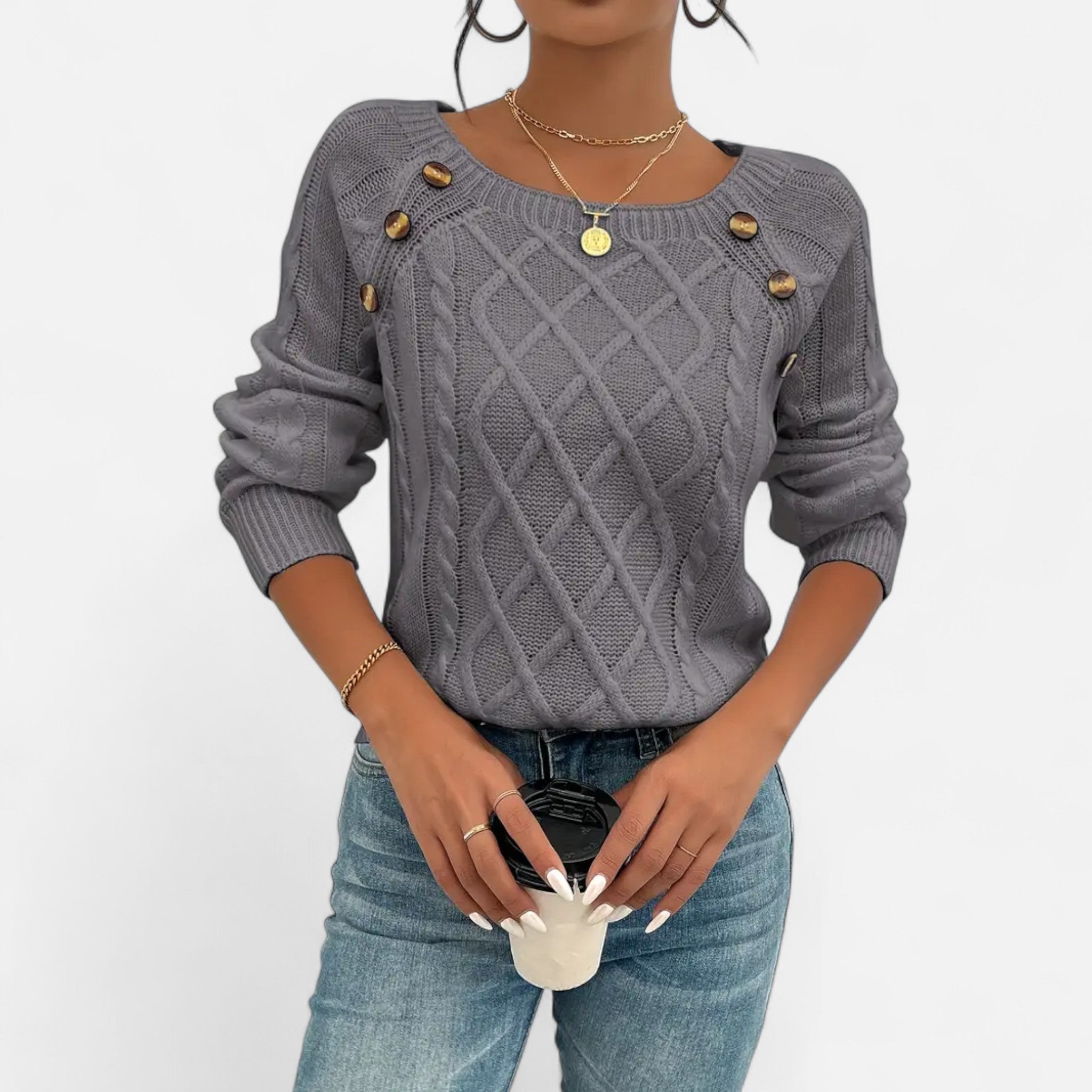 Sauvenor | Women’s Cable Knit Lantern Sleeve Sweater