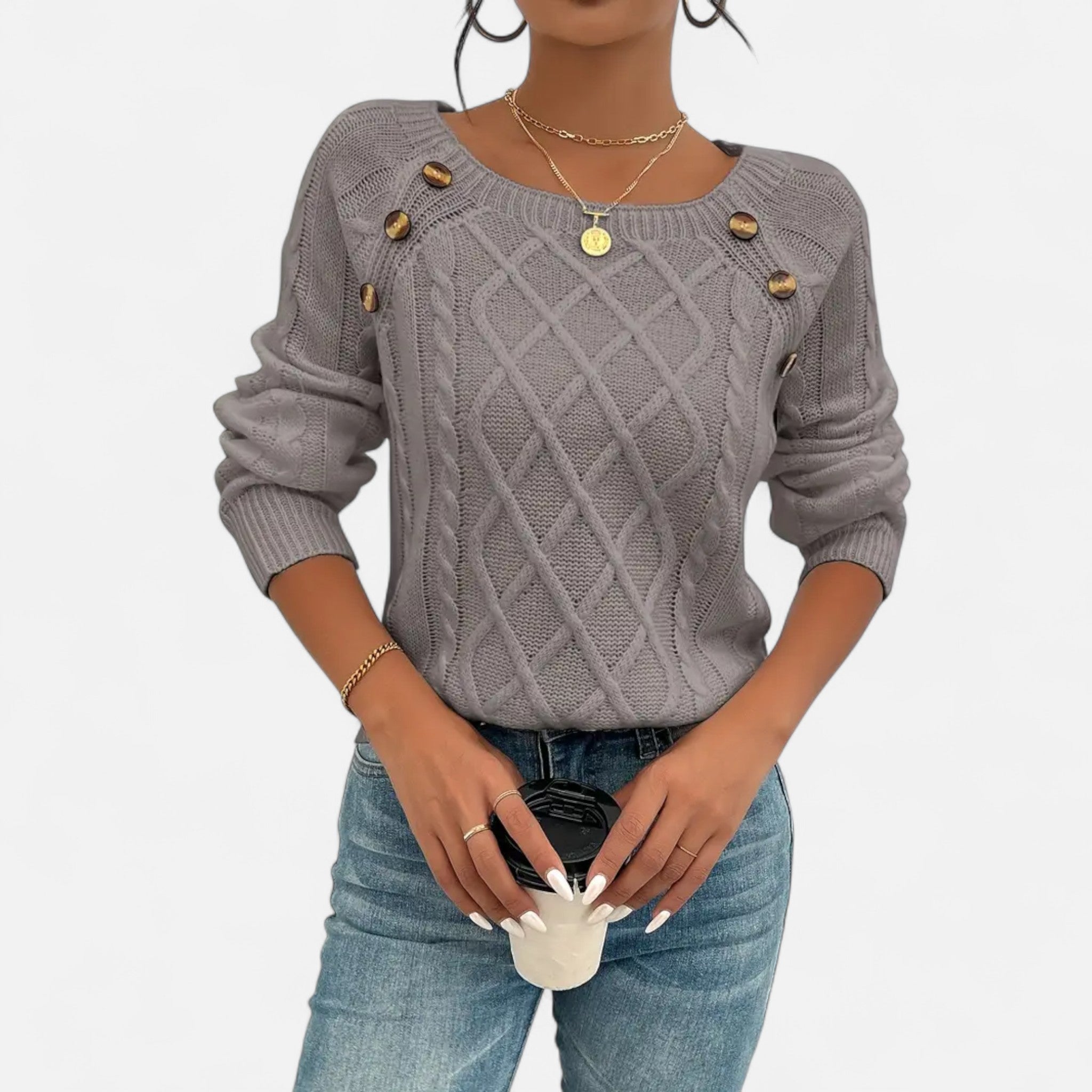 Sauvenor | Women’s Cable Knit Lantern Sleeve Sweater