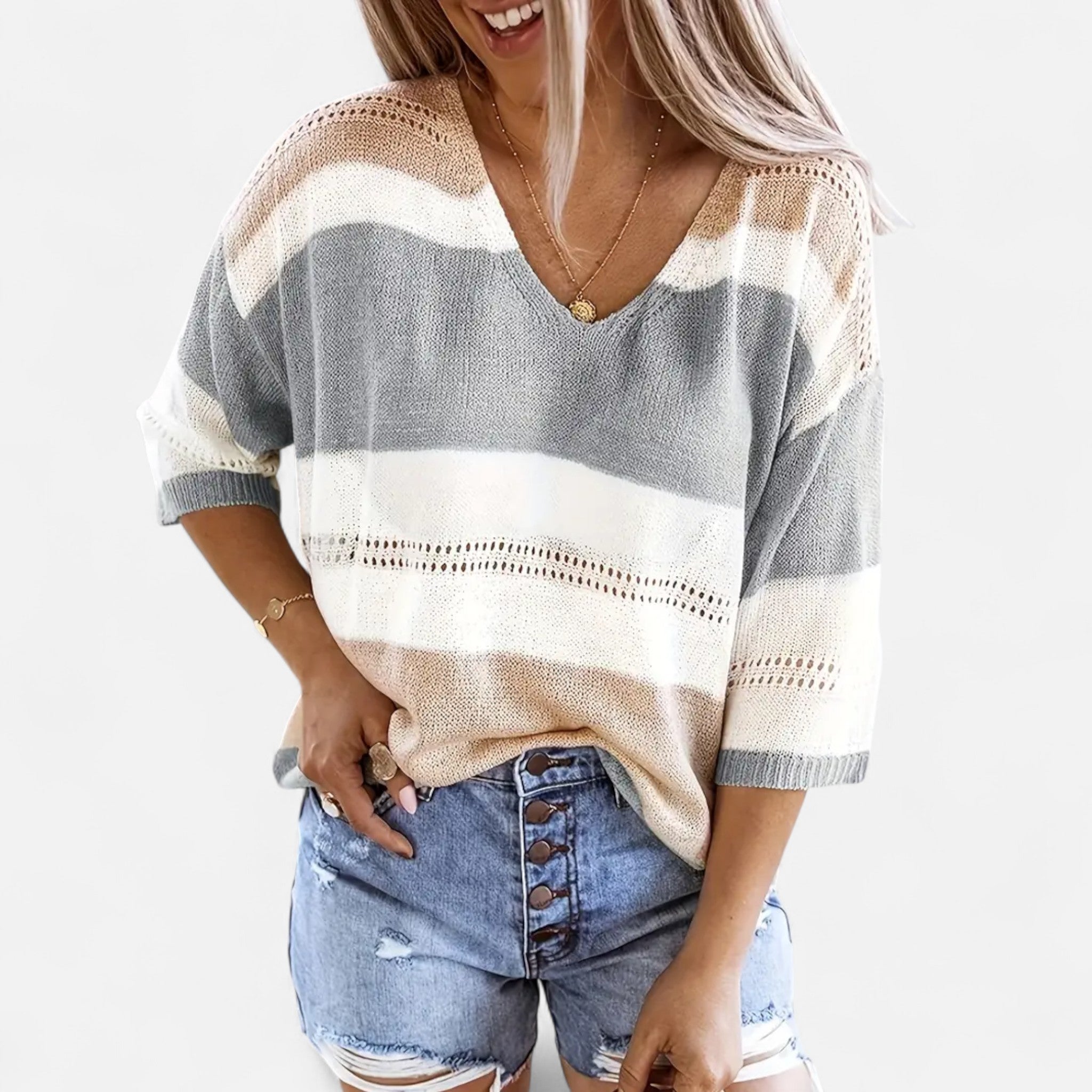 Sauvenor | Women’s Striped V-Neck Sweater
