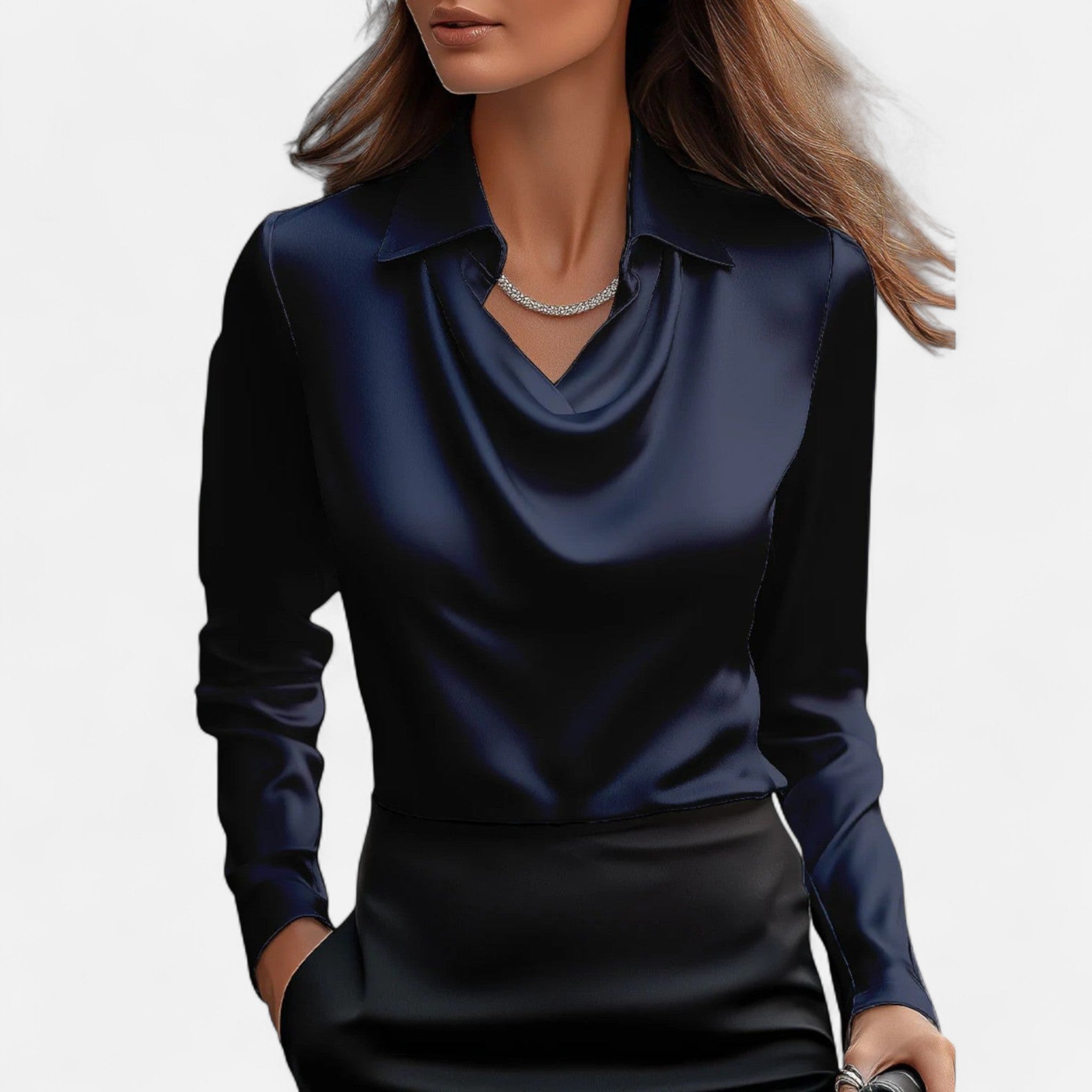 Sauvenor | Women’s Draped Neck Satin Blouse
