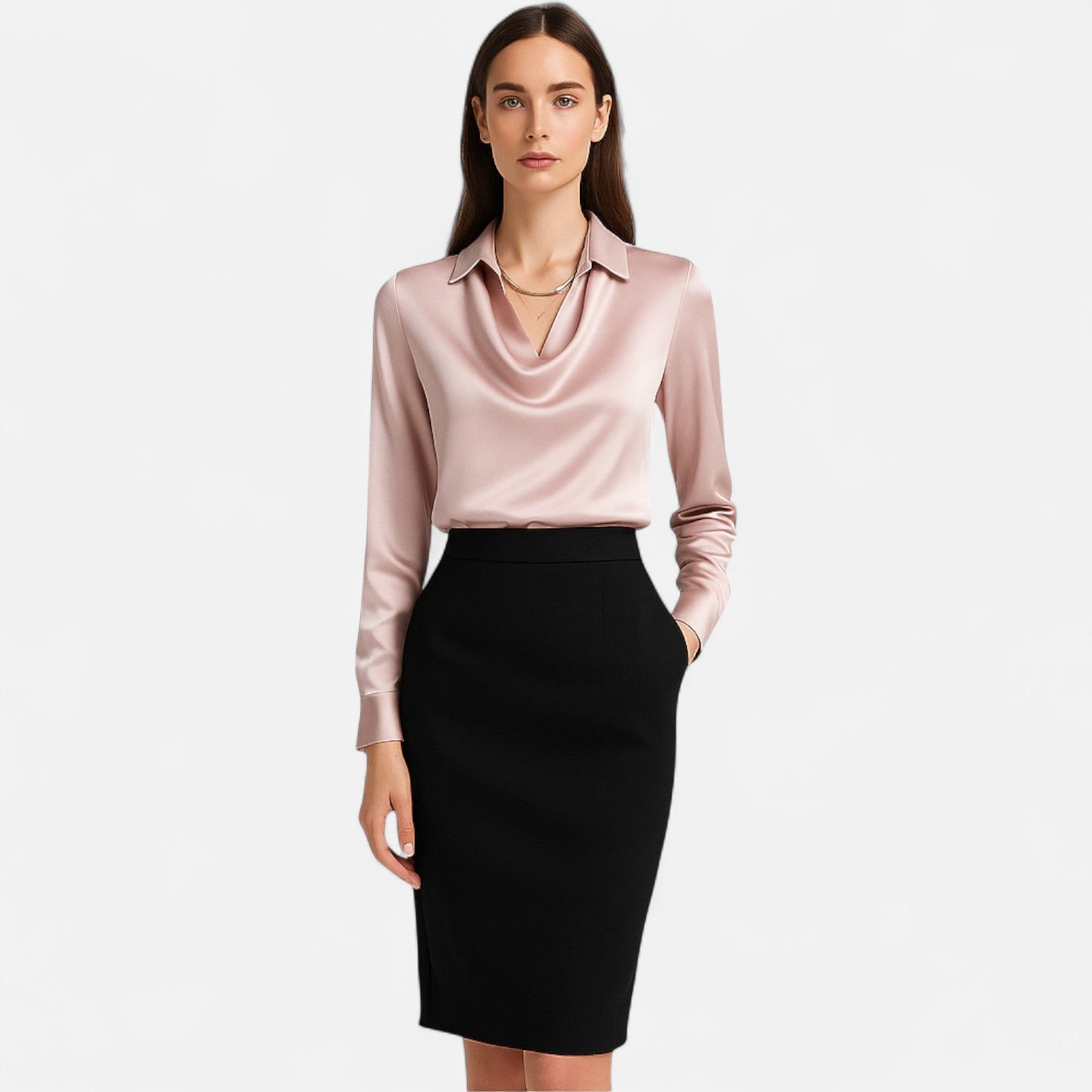 Sauvenor | Women’s Draped Neck Satin Blouse