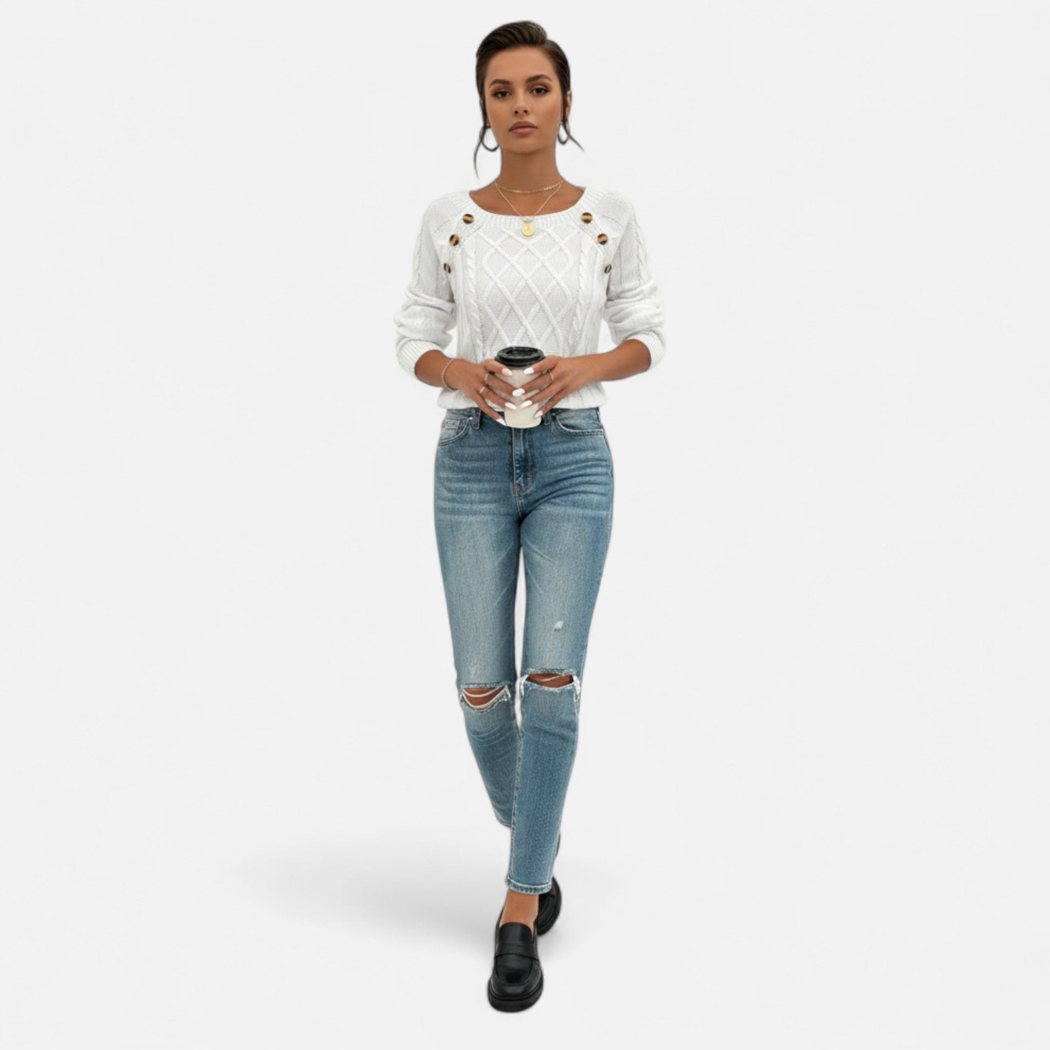 Sauvenor | Women’s Cable Knit Lantern Sleeve Sweater