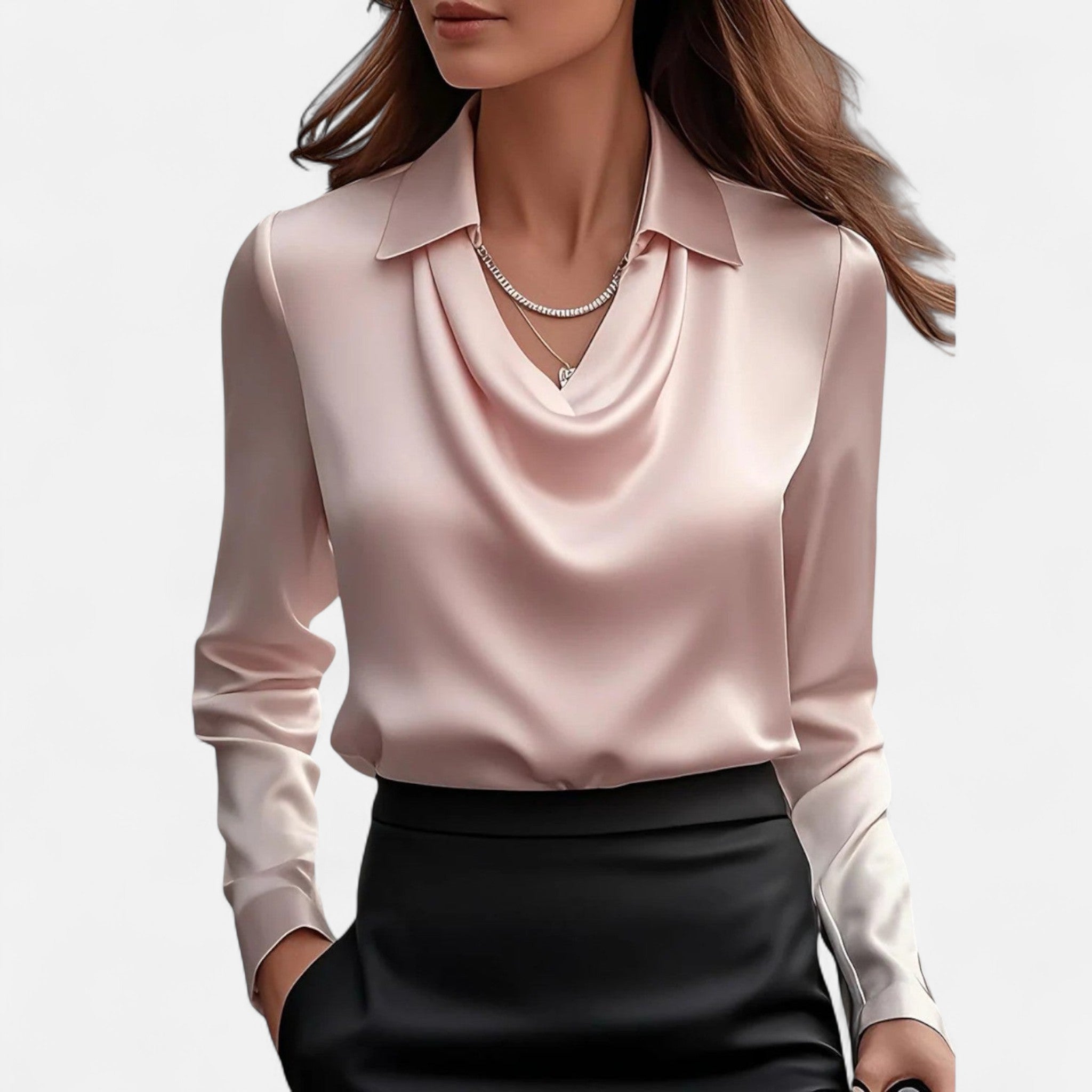 Sauvenor | Women’s Draped Neck Satin Blouse