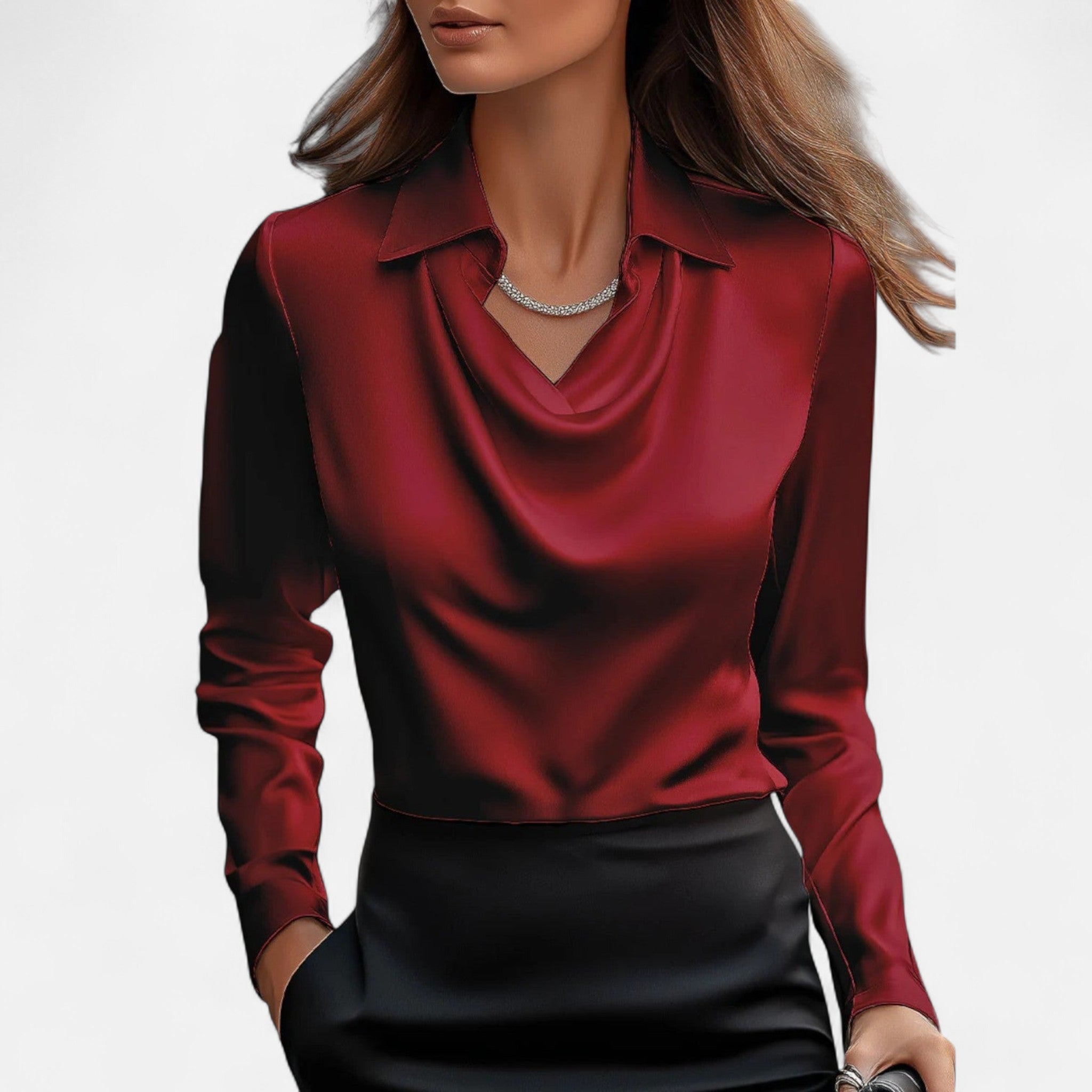 Sauvenor | Women’s Draped Neck Satin Blouse