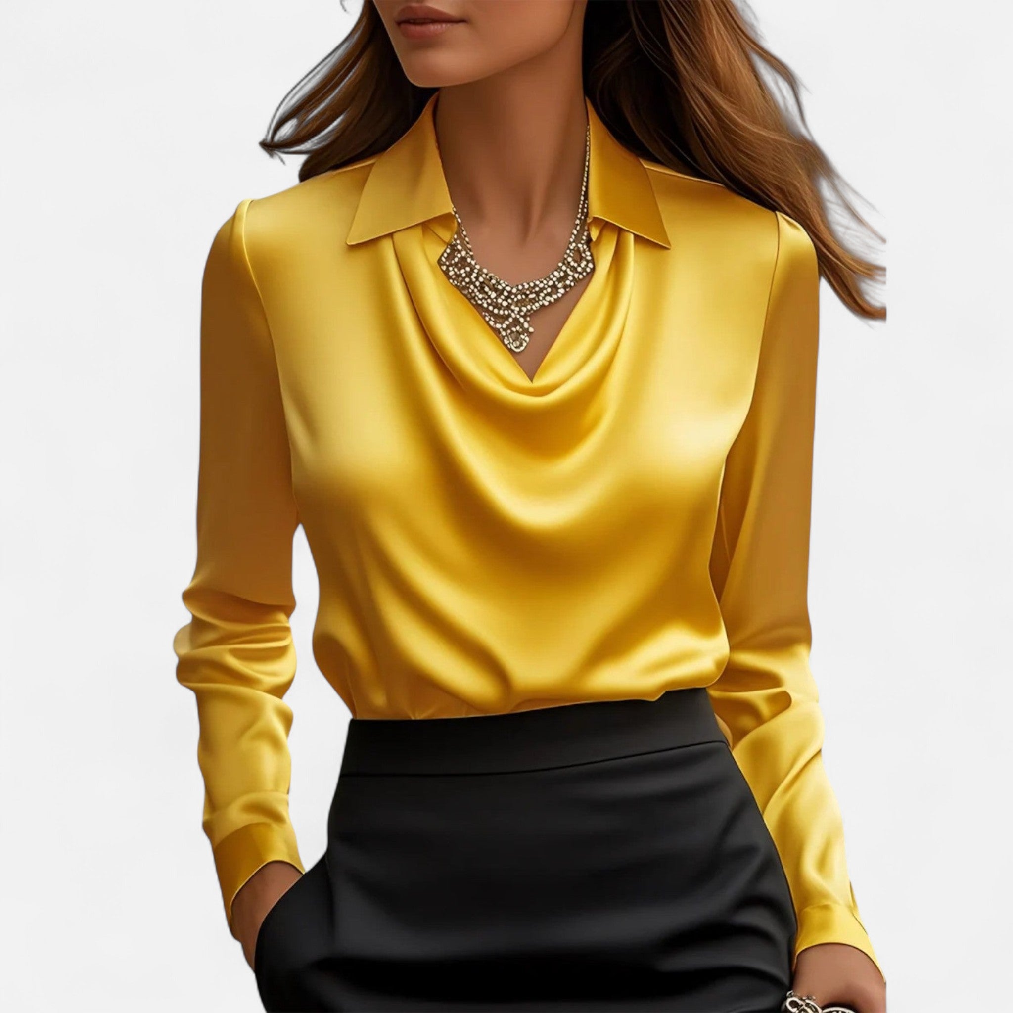 Sauvenor | Women’s Draped Neck Satin Blouse
