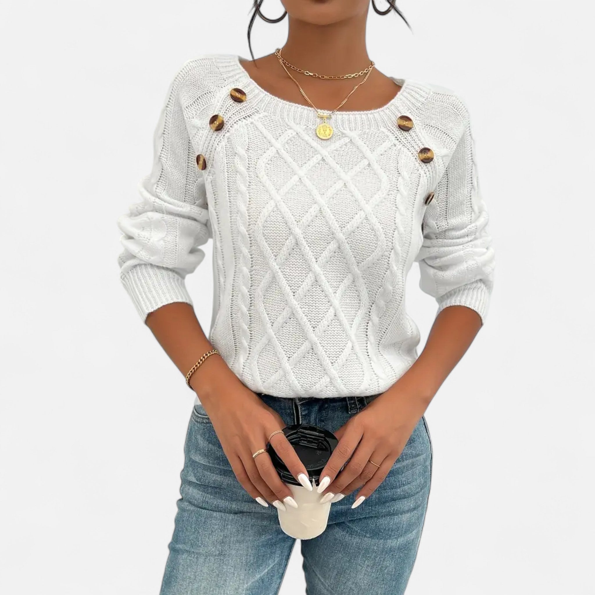 Sauvenor | Women’s Cable Knit Lantern Sleeve Sweater