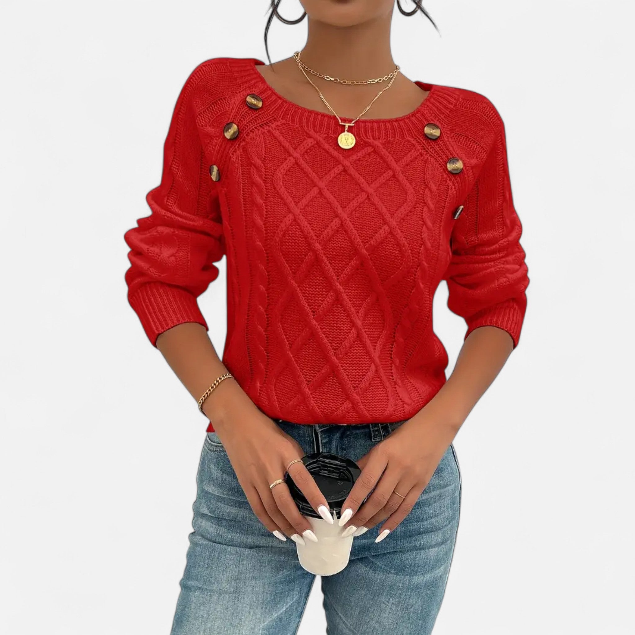 Sauvenor | Women’s Cable Knit Lantern Sleeve Sweater