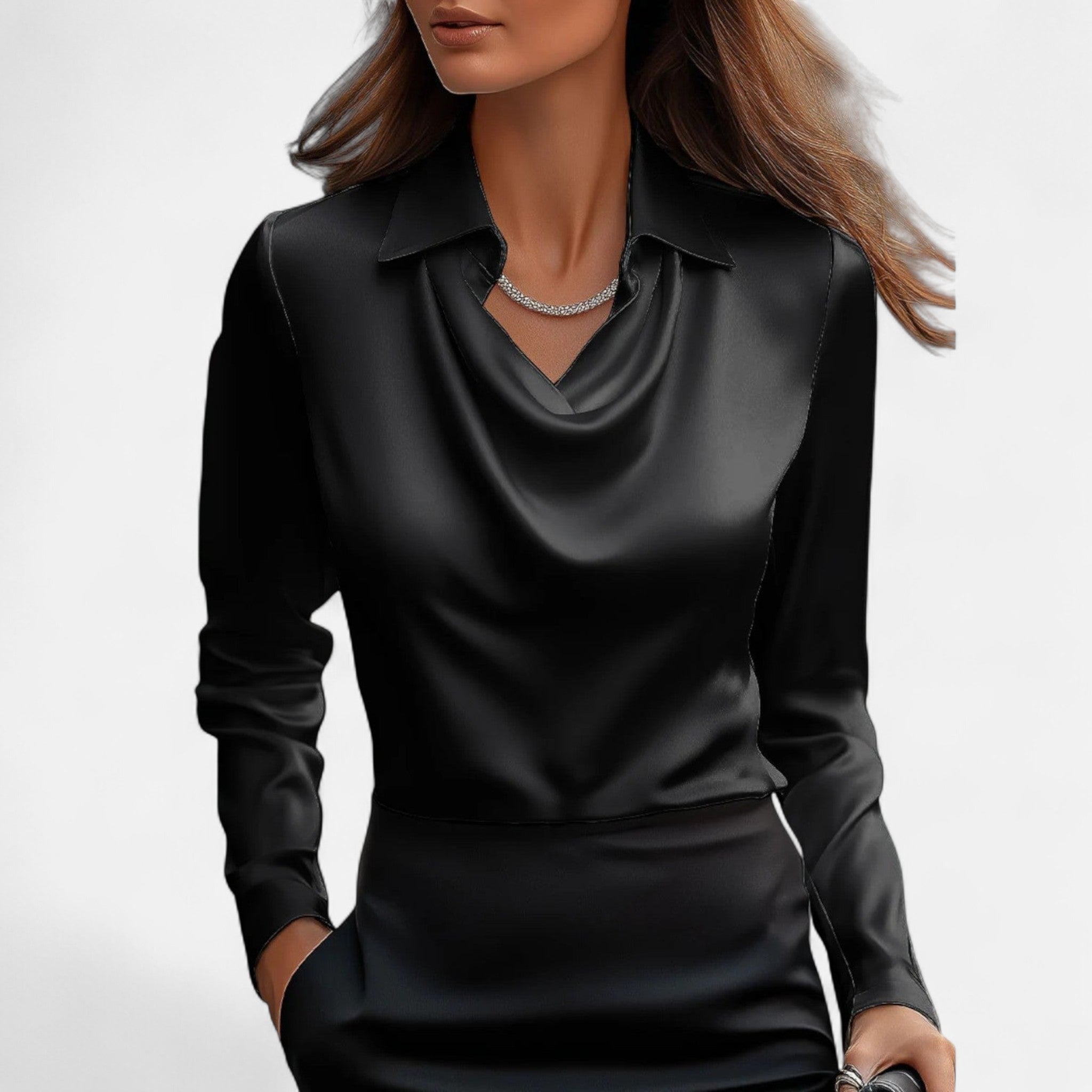 Sauvenor | Women’s Draped Neck Satin Blouse