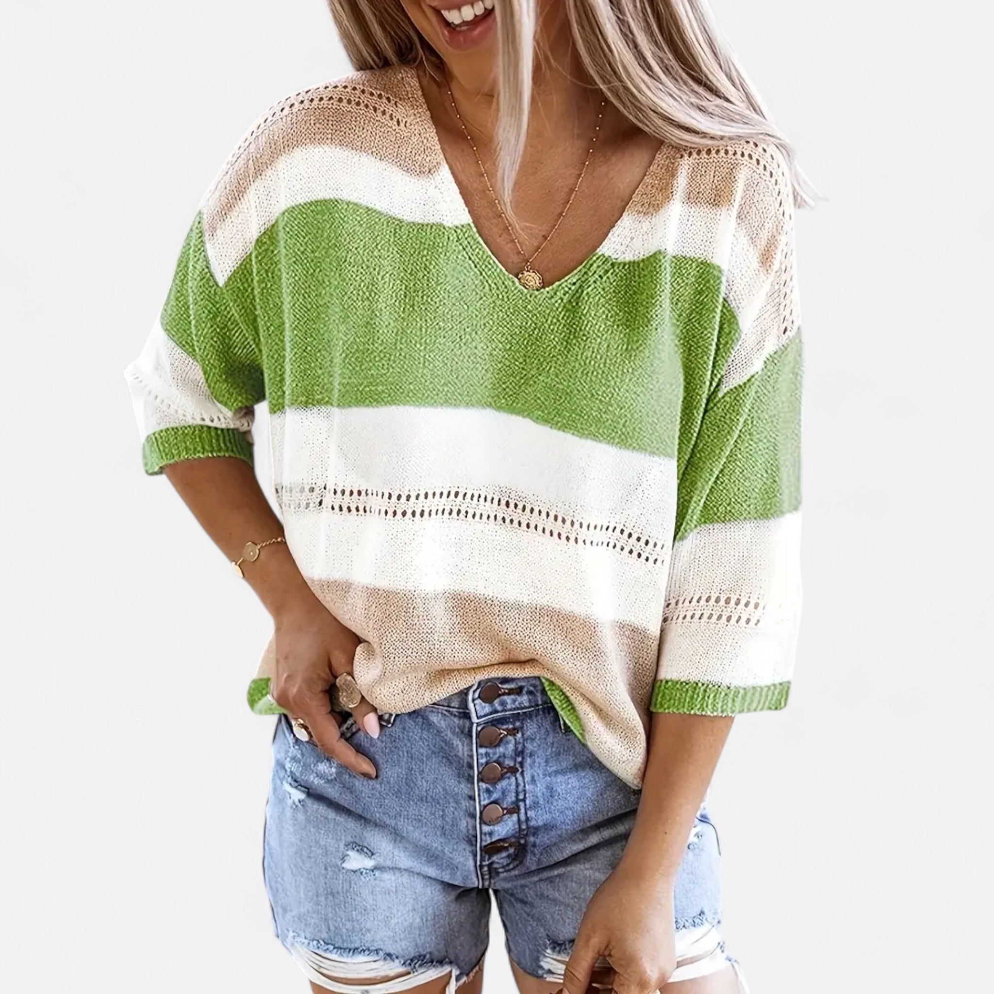 Sauvenor | Women’s Striped V-Neck Sweater