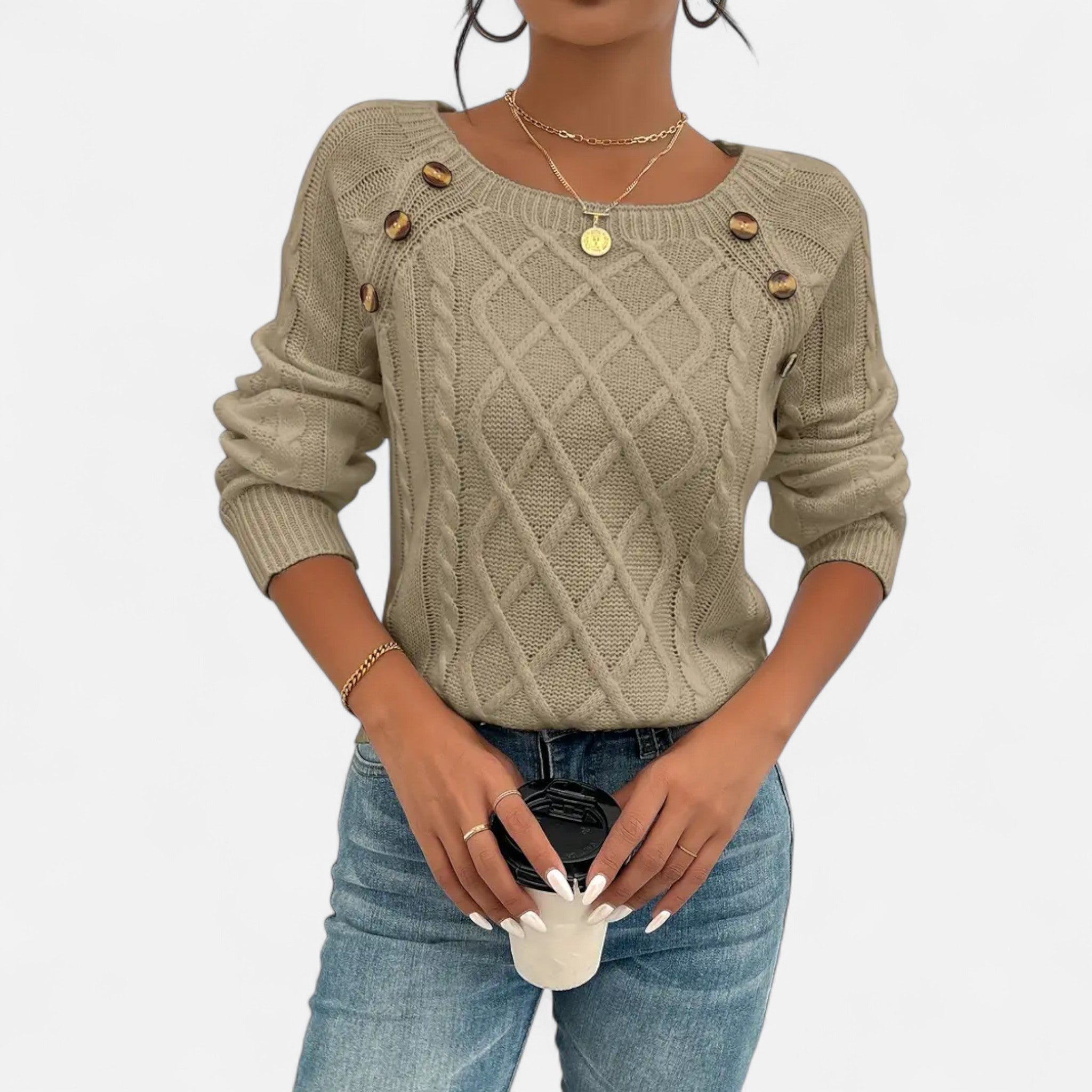 Sauvenor | Women’s Cable Knit Lantern Sleeve Sweater